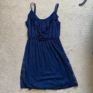 Navy Spaghetti Strap Lace Dress - M